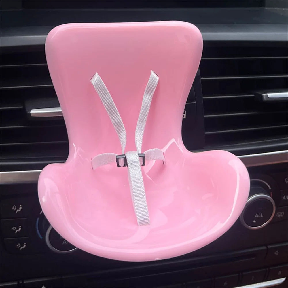 For Labubu Mini Plush Doll Safety Seat Car Air Outlet Mount Ornament Interior Decoration - Pink - 2
