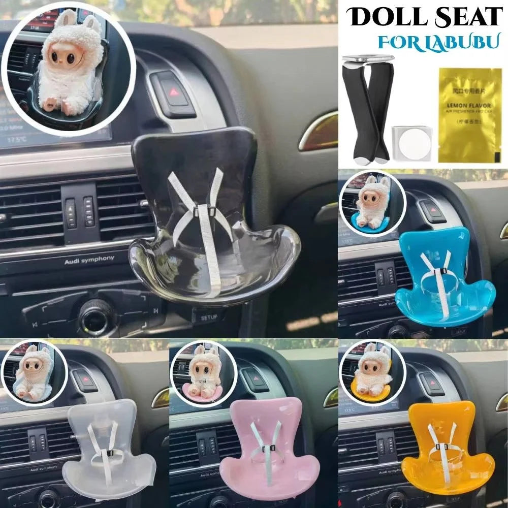 For Labubu Mini Plush Doll Safety Seat Car Air Outlet Mount Ornament Interior Decoration - Pink - 4