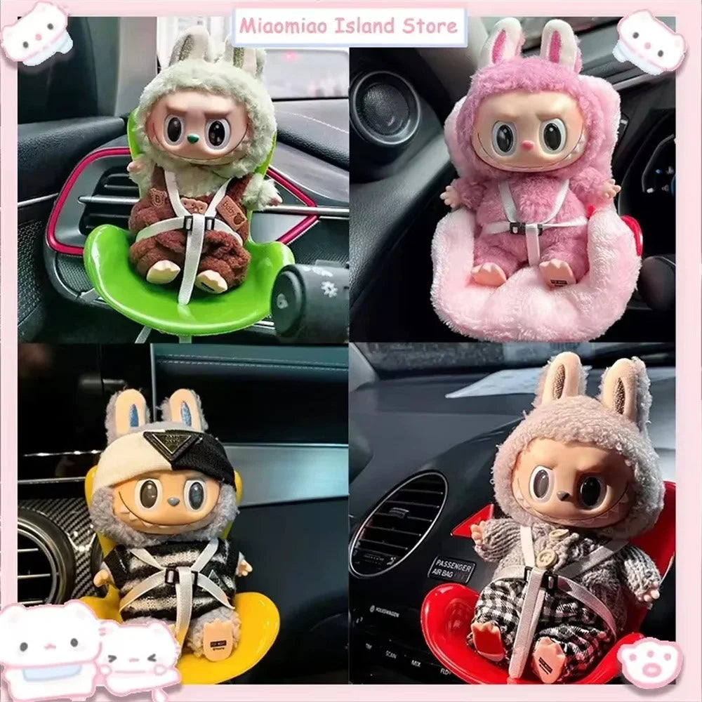 For Labubu Mini Plush Doll Safety Seat Car Air Outlet Mount Ornament Interior Decoration - Pink - 5