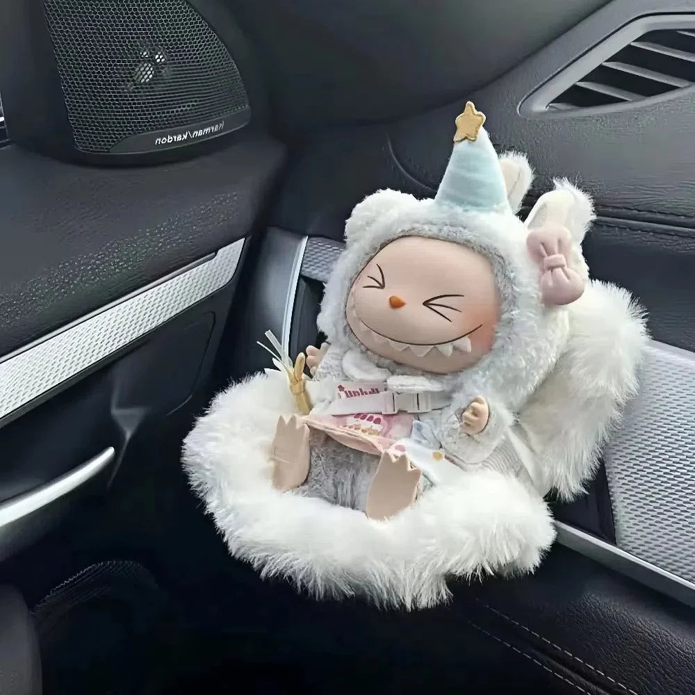 For Labubu Plush Doll Furry Car Vent Clip Holder Safety Seat 15-17cm Mini Figurines Display Stand - Pink+Yellow+Purple - 2