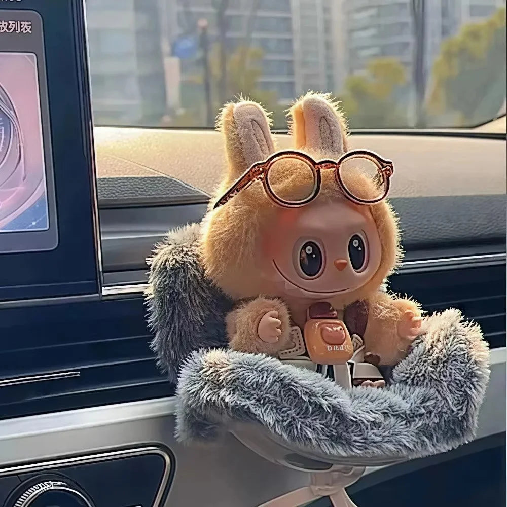 For Labubu Plush Doll Furry Car Vent Clip Holder Safety Seat 15-17cm Mini Figurines Display Stand - Pink+Yellow+Purple - 3