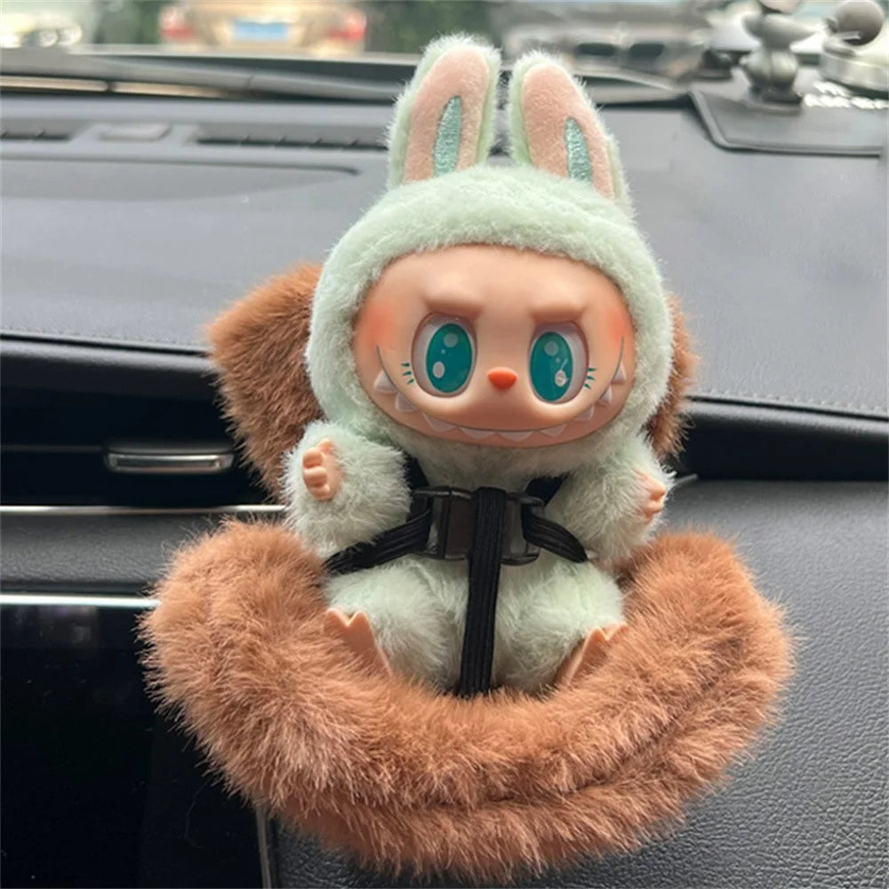For Labubu Plush Doll Furry Car Vent Clip Holder Safety Seat 15-17cm Mini Figurines Display Stand - Pink+Yellow+Purple - 4