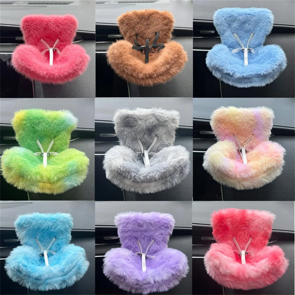 For Labubu Plush Doll Furry Car Vent Clip Holder Safety Seat 15-17cm Mini Figurines Display Stand - Pink+Yellow+Purple - 6