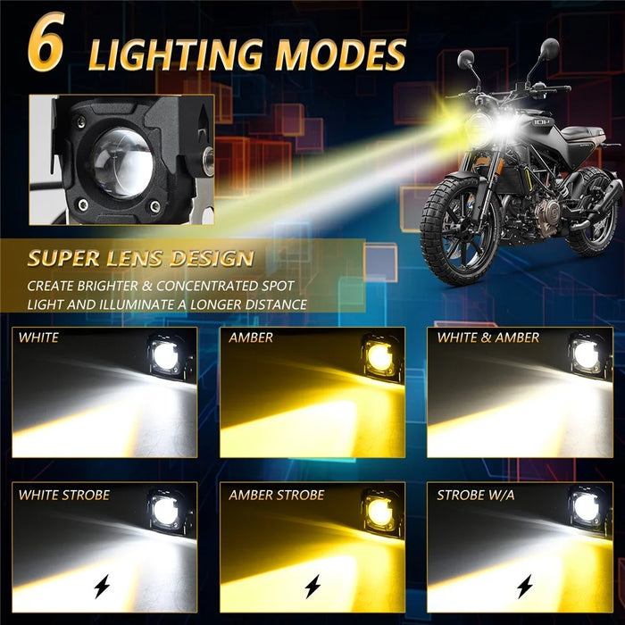 SK1 PRO 2Pcs 6 Modes LED Motorcycle Headlight High Low Beam Electric Bike Spotlight Headlamp - 3