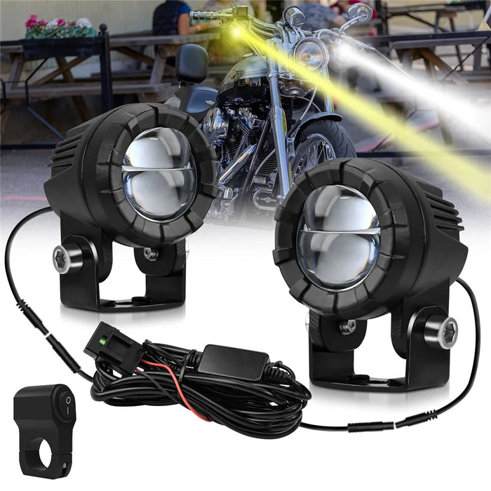 SK2 2Pcs 6 Modes Dual Lens Motorcycle LED Spotlight High Low Beam Headlight with Control Wire Kit - 1
