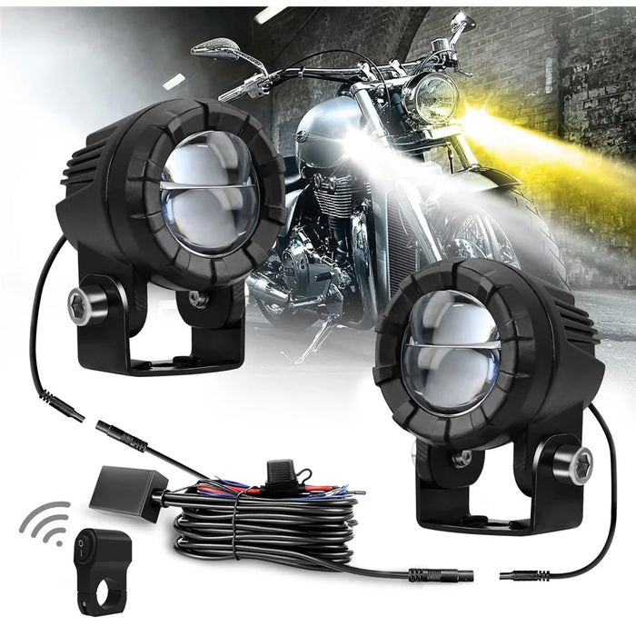 SK2 2Pcs 6 Modes Dual Lens Motorcycle LED Spotlight High Low Beam Headlight with Control Wire Kit - 2