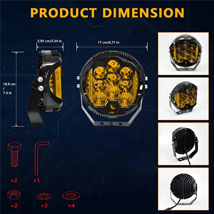 E7 Plus 1Pc 7 Inch Car Daytime Running Light Side Flash Spotlight Waterproof Motorcycle LED Headlight - Yellow Light - 5