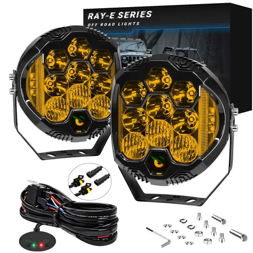 E7 Plus 2Pcs 7 Inch Car Daytime Running Light Side Flash Spotlight Waterproof Motorcycle LED Headlight - Yellow Light - 1