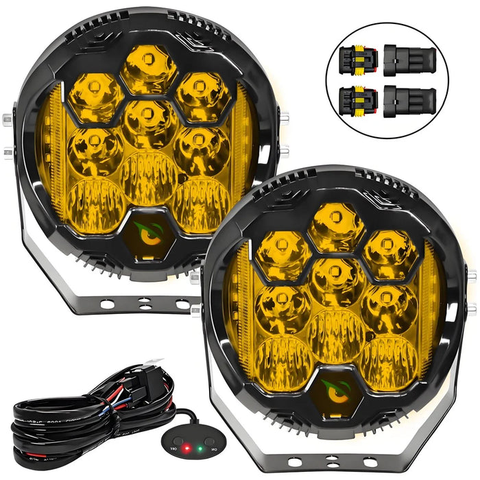 E7 Plus 2Pcs 7 Inch Car Daytime Running Light Side Flash Spotlight Waterproof Motorcycle LED Headlight - Yellow Light - 2