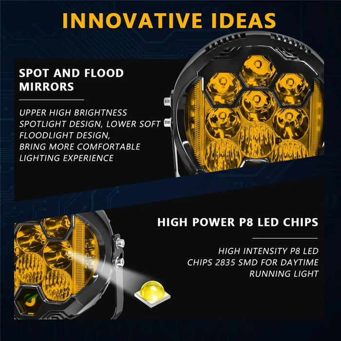 E7 Plus 2Pcs 7 Inch Car Daytime Running Light Side Flash Spotlight Waterproof Motorcycle LED Headlight - Yellow Light - 6