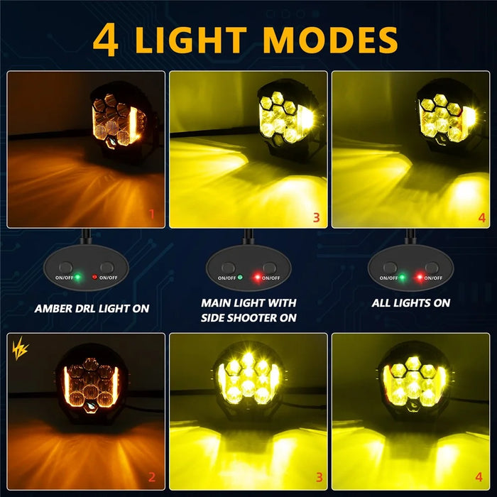 E7 Plus 2Pcs 7 Inch Car Daytime Running Light Side Flash Spotlight Waterproof Motorcycle LED Headlight - Yellow Light - 7