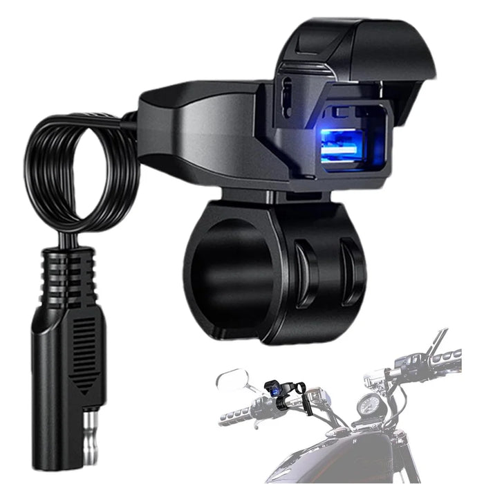18W 5V / 3A Motorcycle Handlebar USB Charger IP66 Waterproof SAE to USB Fast Charging Adapter - 1