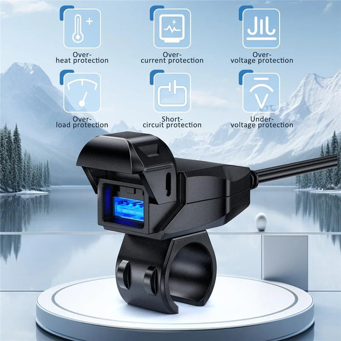 18W 5V / 3A Motorcycle Handlebar USB Charger IP66 Waterproof SAE to USB Fast Charging Adapter - 2