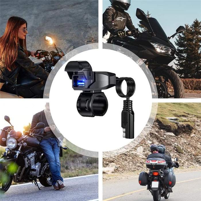 18W 5V / 3A Motorcycle Handlebar USB Charger IP66 Waterproof SAE to USB Fast Charging Adapter - 6