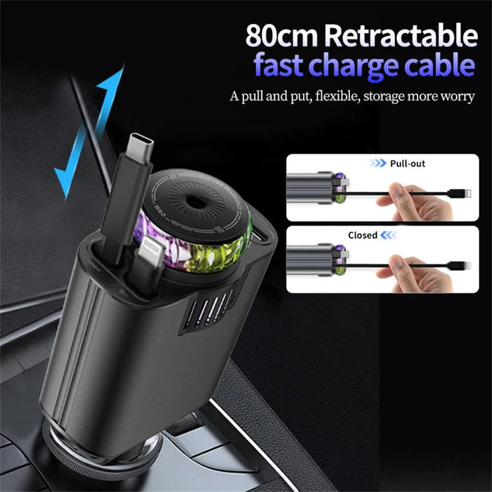 D1 Purple Light Multifunction PD 45W Car Charger with iP  /  Type C Retractable Cable Star Projector Aromatherapy Diffuser - 6