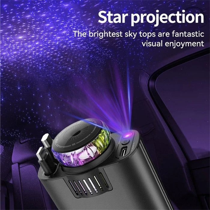 D1 Purple Light Multifunction PD 45W Car Charger with iP  /  Type C Retractable Cable Star Projector Aromatherapy Diffuser - 7