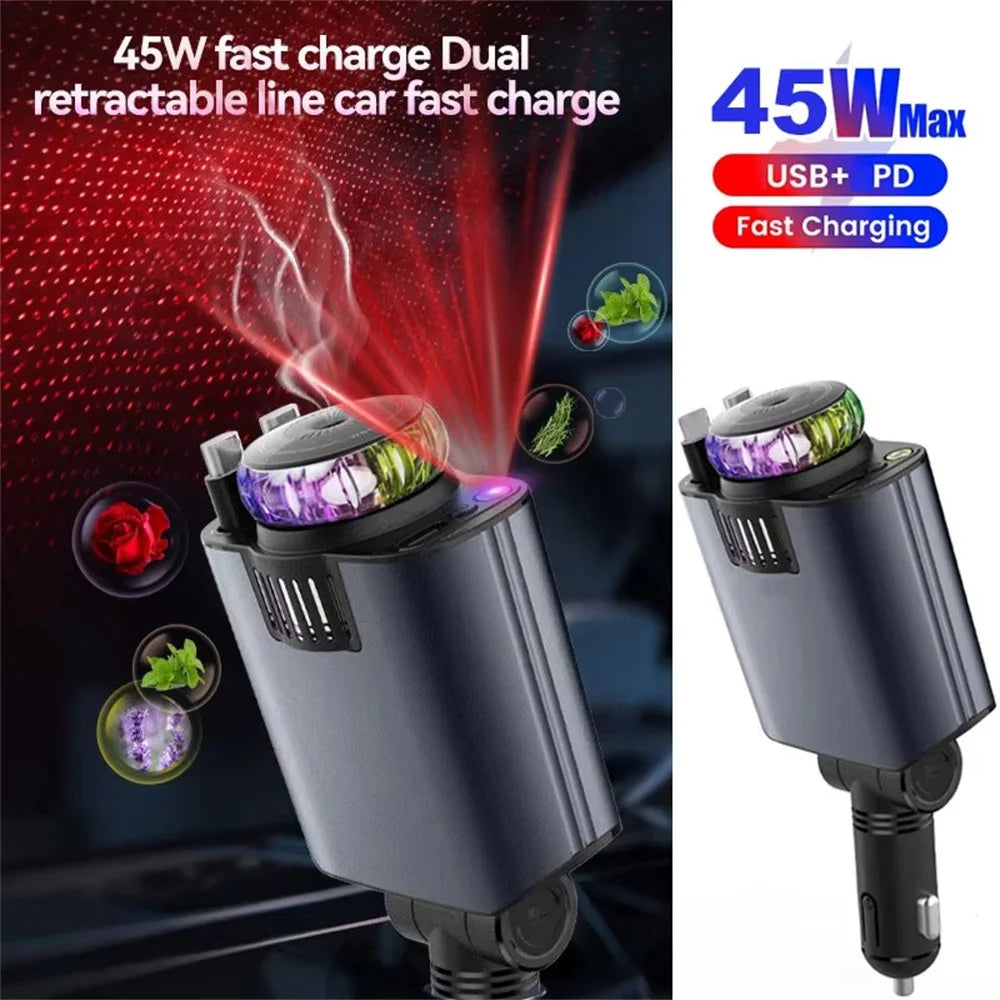 D1 Red Light Multifunction PD 45W Car Charger with iP  /  Type C Retractable Cable Star Projector Aromatherapy Diffuser - 2
