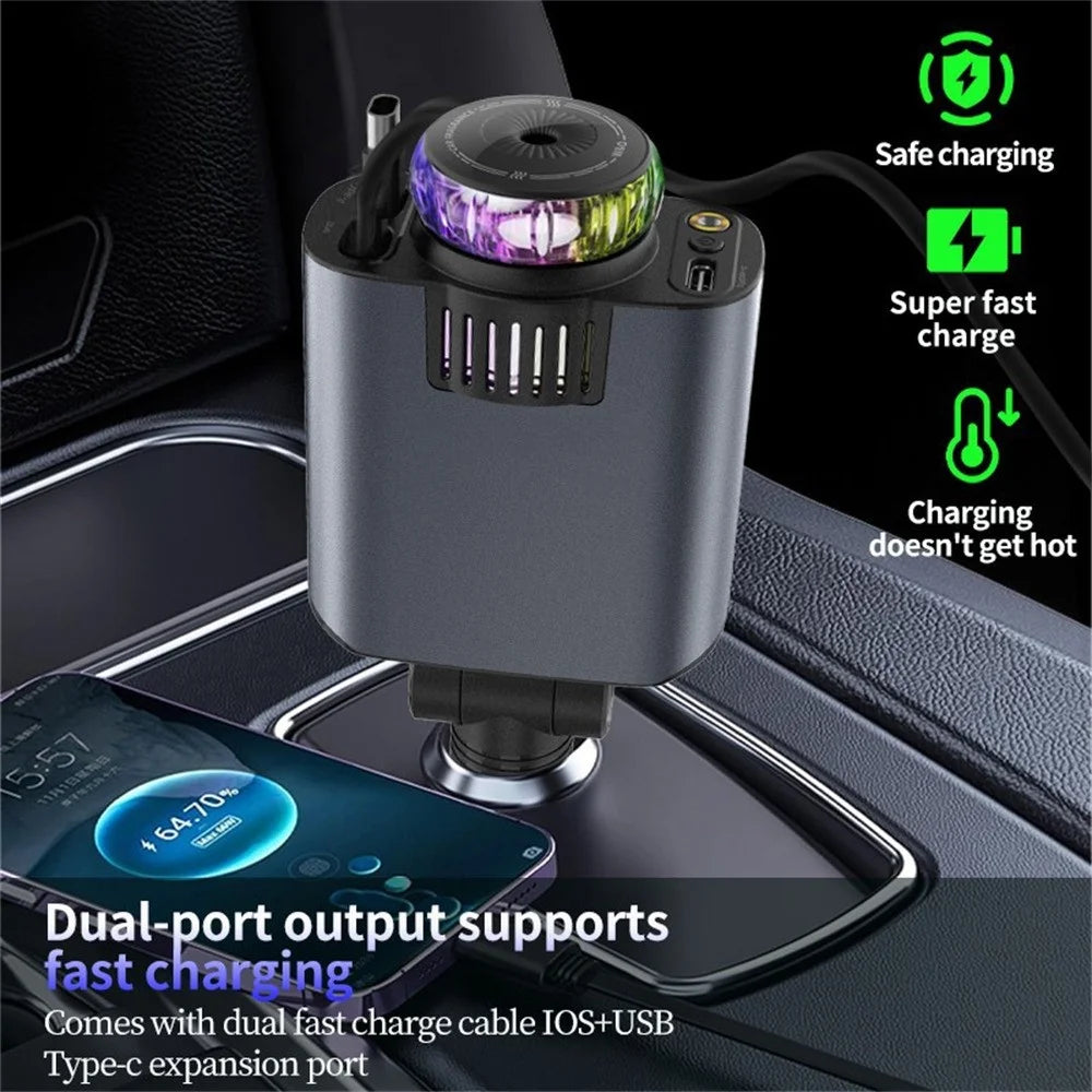 D1 Red Light Multifunction PD 45W Car Charger with iP  /  Type C Retractable Cable Star Projector Aromatherapy Diffuser - 6