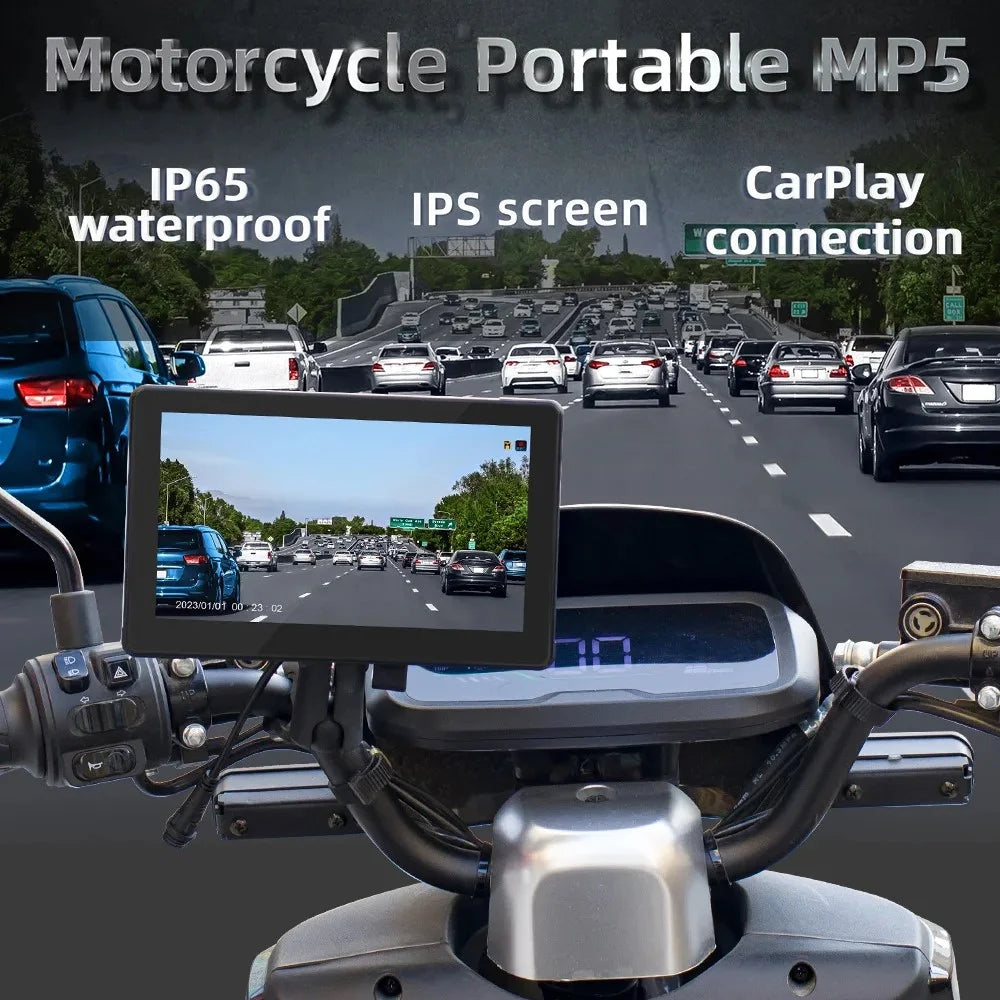 B5351 7 Inch HD IPS Screen Waterproof Motorcycle Dash Cam Dual Bluetooth-compatible CarPlay MP5 Player for Android iOS - 3