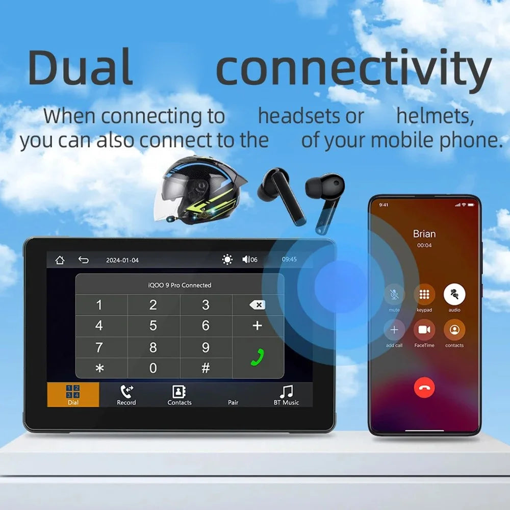 B5351 7 Inch HD IPS Screen Waterproof Motorcycle Dash Cam Dual Bluetooth-compatible CarPlay MP5 Player for Android iOS - 4