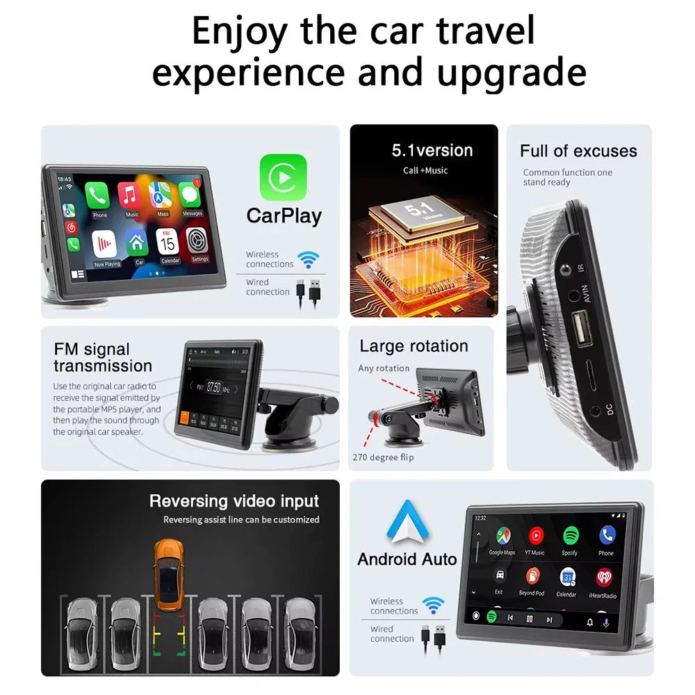 B500W 7 Inch Smart Voice Control Wireless CarPlay MP5 Player FM Transmitter with AHD Function (No Camera) - 3