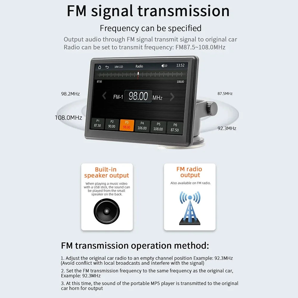 B500W 7 Inch Smart Voice Control Wireless CarPlay MP5 Player FM Transmitter with AHD Function (No Camera) - 4