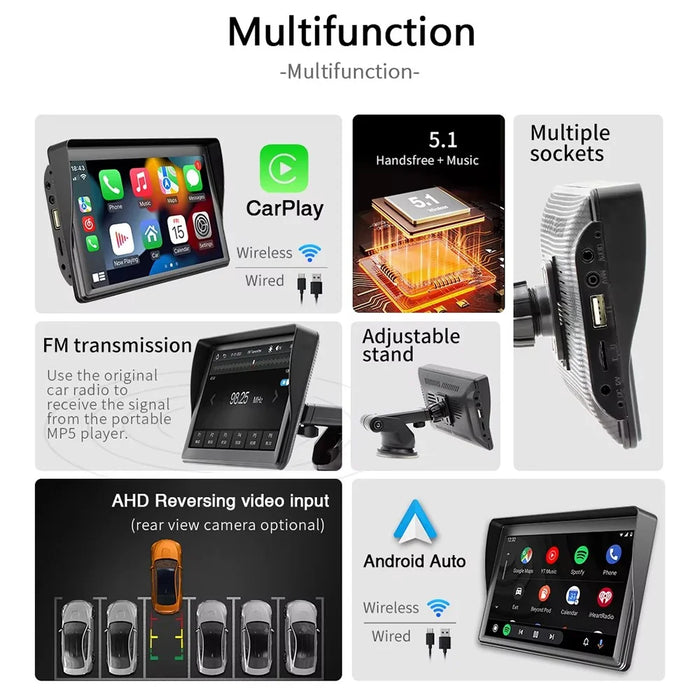 B600A 7 Inch Portable Wireless CarPlay with AHD Function Multiple Media Support Car MP5 Player (No Camera) - 3