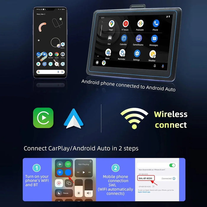 B5307 Wireless CarPlay 7 Inch HD Screen Portable Car Navigation Bluetooth-compatible MP5 Player - 7