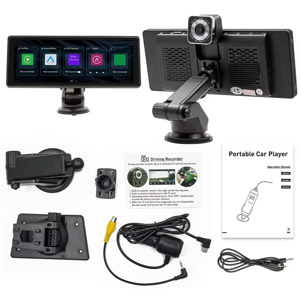 B5303R 10.26 Inch Touch Screen Wireless CarPlay Portable Car FM Radio MP5 Player Built In Driving Recorder - 1