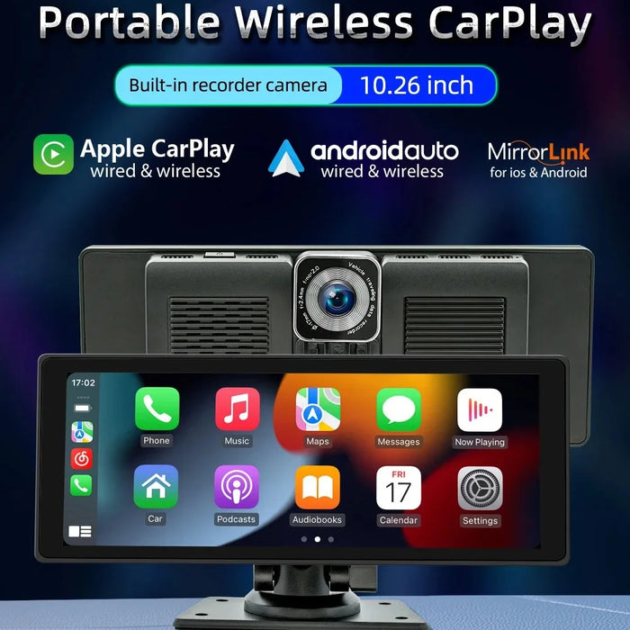 B5303R 10.26 Inch Touch Screen Wireless CarPlay Portable Car FM Radio MP5 Player Built In Driving Recorder - 2