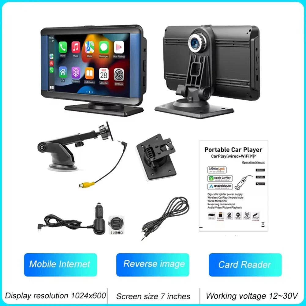 B300R 7 Inch Portable Car MP5 Player Built In Driving Recorder Bluetooth-compatible Wireless CarPlay - 2