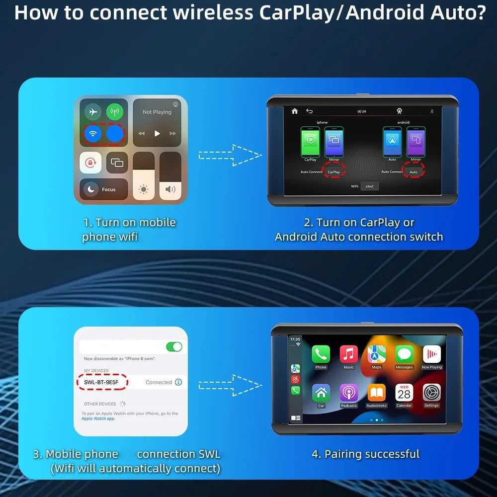 B300R 7 Inch Portable Car MP5 Player Built In Driving Recorder Bluetooth-compatible Wireless CarPlay - 6