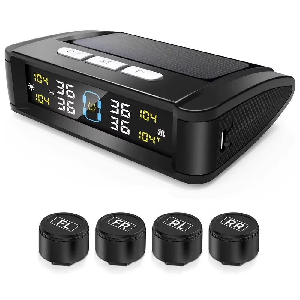 T11 Voice Version Solar  /  USB Dual Power Real Time Display TPMS Tire Pressure Monitoring System with 4 External Sensor - 1