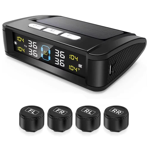 T11 Voice Version Solar  /  USB Dual Power Real Time Display TPMS Tire Pressure Monitoring System with 4 External Sensor - 1