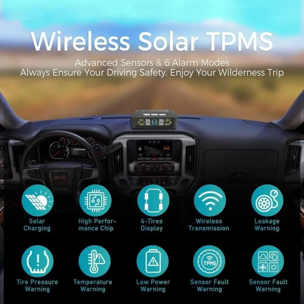 T11 Voice Version Solar  /  USB Dual Power Real Time Display TPMS Tire Pressure Monitoring System with 4 External Sensor - 2