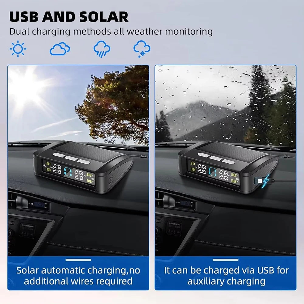 T11 Voice Version Solar  /  USB Dual Power Real Time Display TPMS Tire Pressure Monitoring System with 4 External Sensor - 3