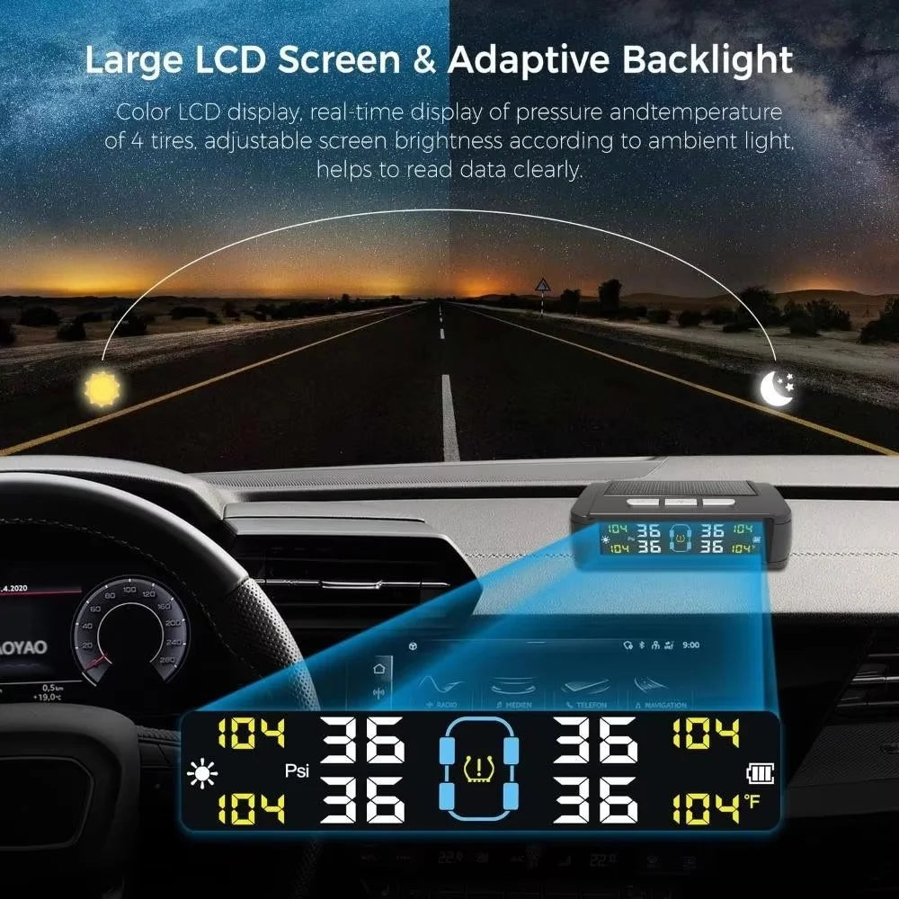 T11 Voice Version Solar  /  USB Dual Power Real Time Display TPMS Tire Pressure Monitoring System with 4 External Sensor - 7
