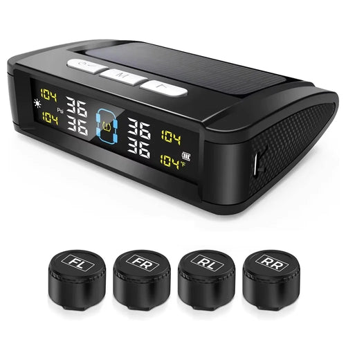 T11 Beep Version Solar  /  USB Dual Power Real Time Display TPMS Tire Pressure Monitoring System with 4 External Sensor - 1