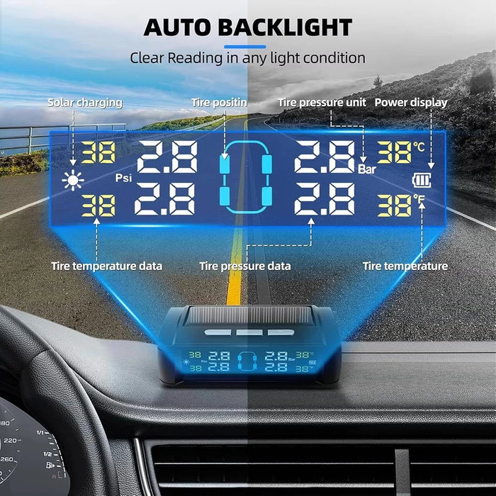 T11 Beep Version Solar  /  USB Dual Power Real Time Display TPMS Tire Pressure Monitoring System with 4 External Sensor - 5