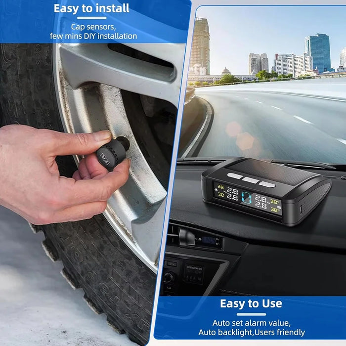 T11 Beep Version Solar  /  USB Dual Power Real Time Display TPMS Tire Pressure Monitoring System with 4 External Sensor - 6