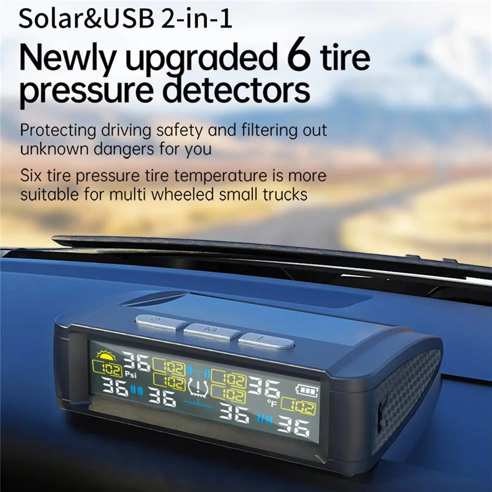 T11 Solar Powered TPMS Tire Pressure Monitor Support 144 PSI Tire Temperature Alarm System with 6 External Sensors - 2