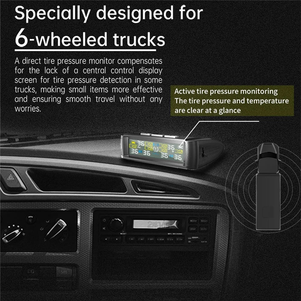 T11 Solar Powered TPMS Tire Pressure Monitor Support 144 PSI Tire Temperature Alarm System with 6 External Sensors - 3