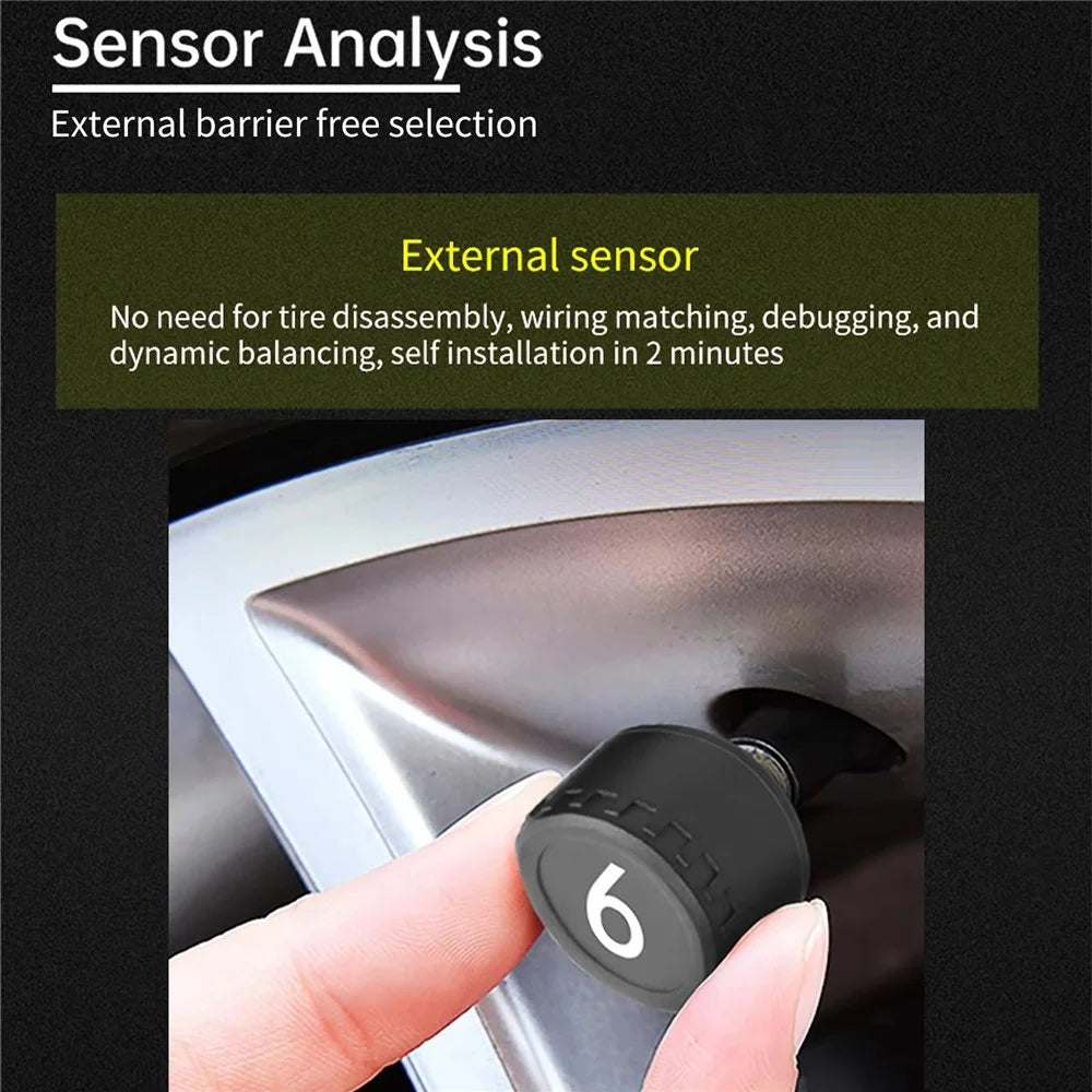 T11 Solar Powered TPMS Tire Pressure Monitor Support 144 PSI Tire Temperature Alarm System with 6 External Sensors - 5