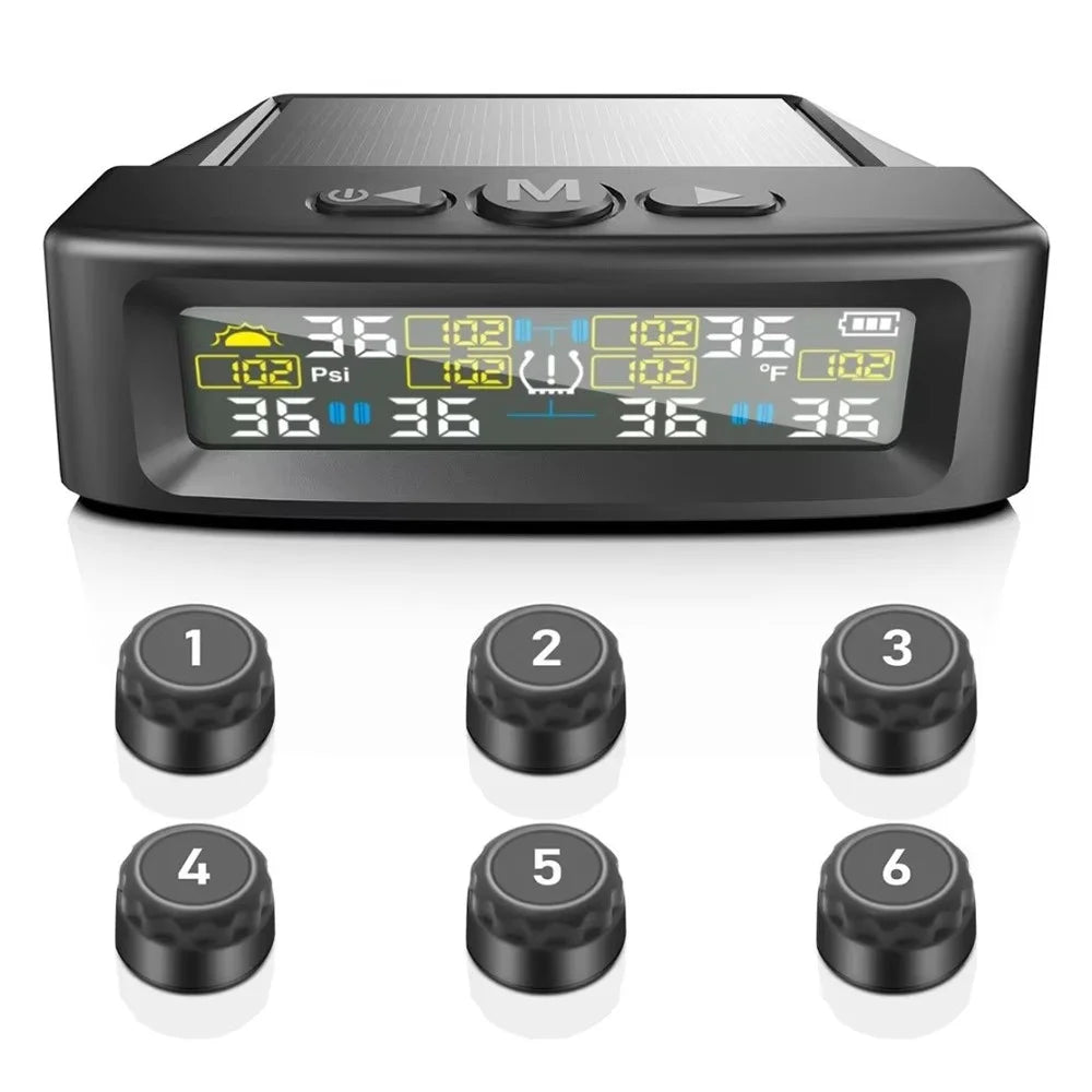 T12 6 Tires TPMS for RV Truck 0-144 PSI Car Tire Pressure Monitoring System, with 6 External Sensors - 1