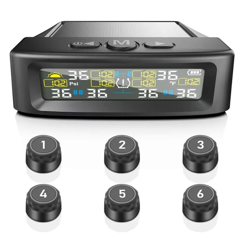 T12 6 Tires TPMS for RV Truck 0-144 PSI Car Tire Pressure Monitoring System, with 6 External Sensors - 1