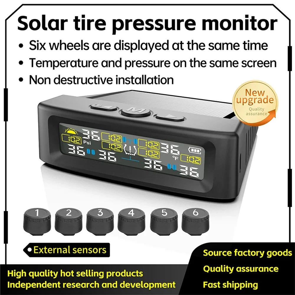 T12 6 Tires TPMS for RV Truck 0-144 PSI Car Tire Pressure Monitoring System, with 6 External Sensors - 2