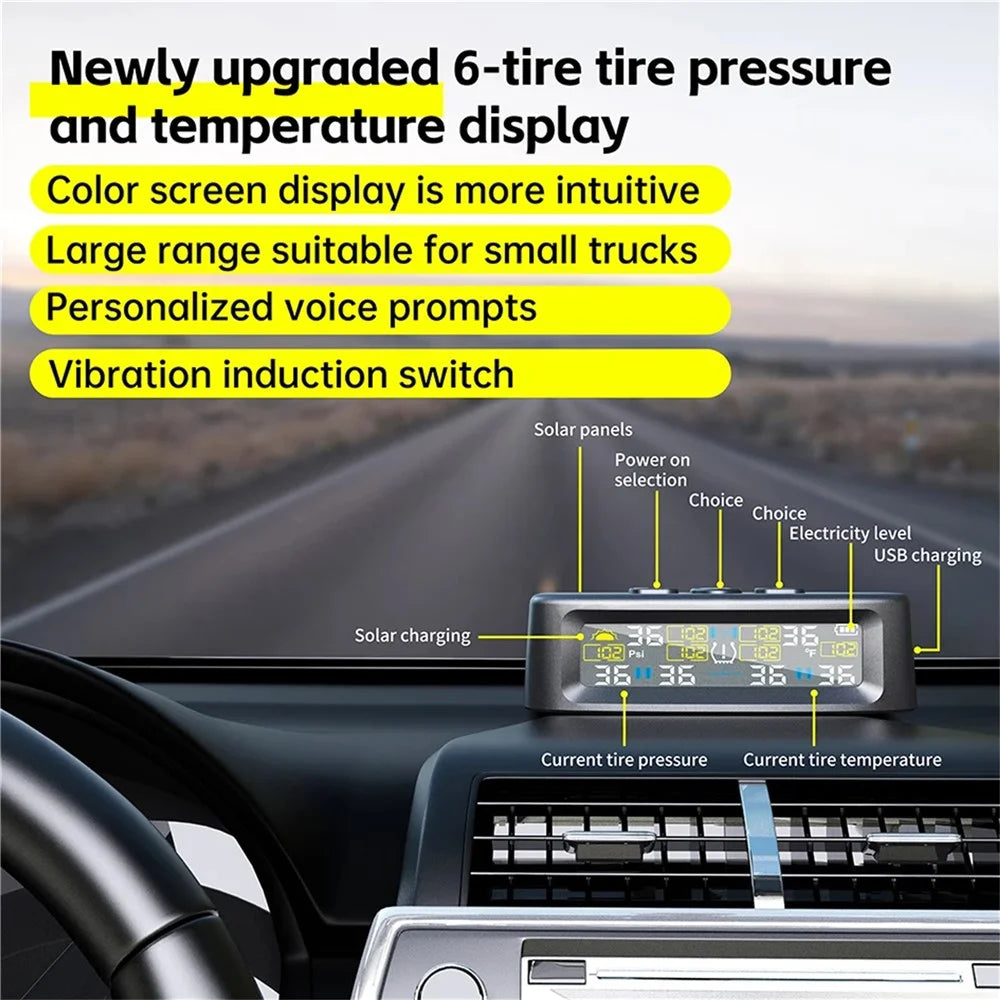 T12 6 Tires TPMS for RV Truck 0-144 PSI Car Tire Pressure Monitoring System, with 6 External Sensors - 6