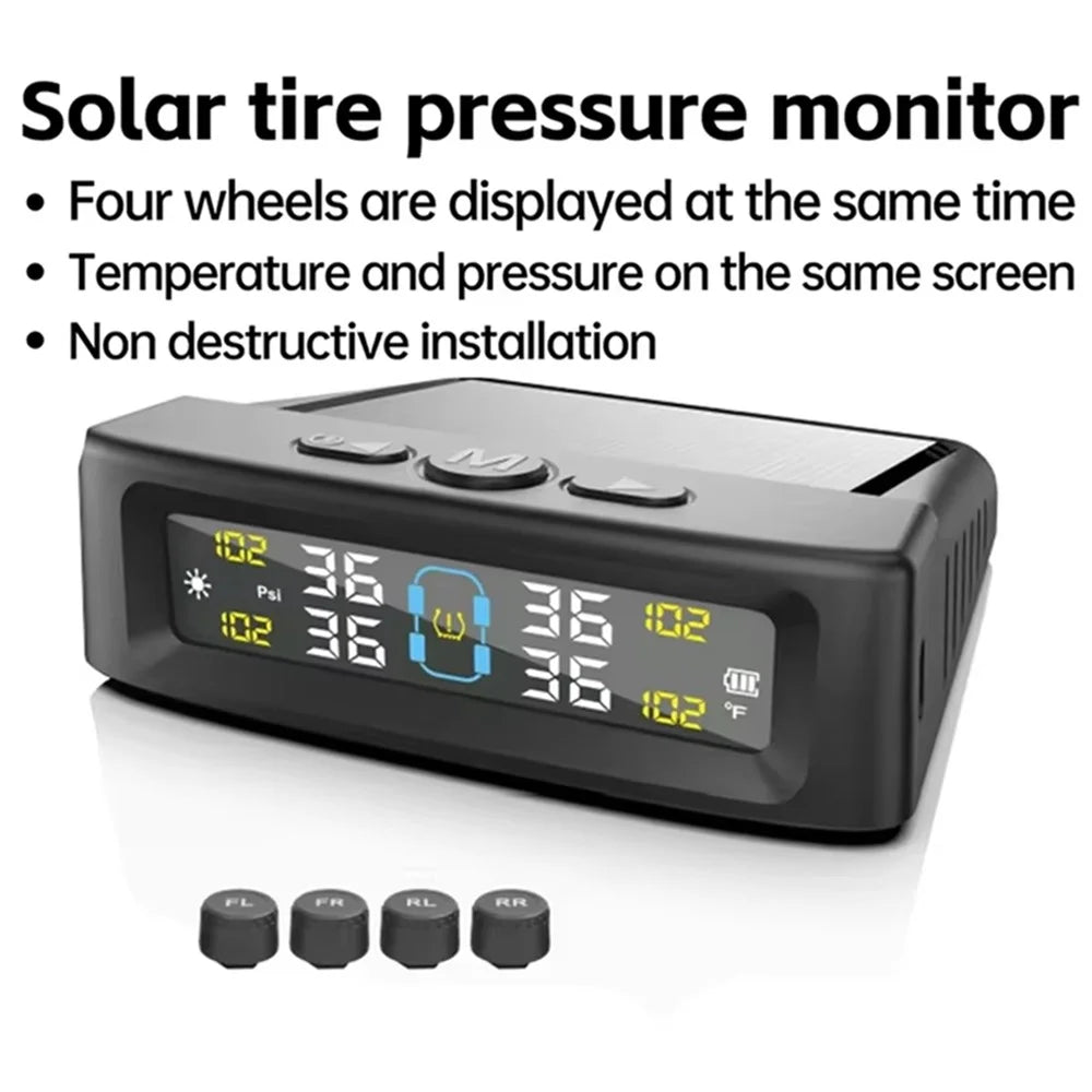 T12 TPMS Tire Pressure Monitoring System for Cars Real Time Display Solar  /  USB Charging with 4 External Sensors - 2