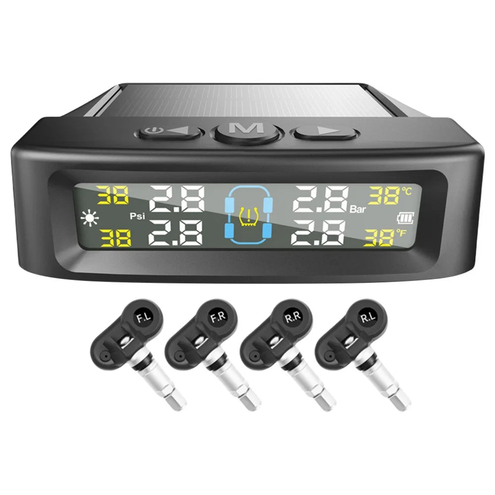 T12 TPMS Tire Pressure Monitoring System for Cars Real Time Display Solar  /  USB Charging with 4 Internal Sensors - 1