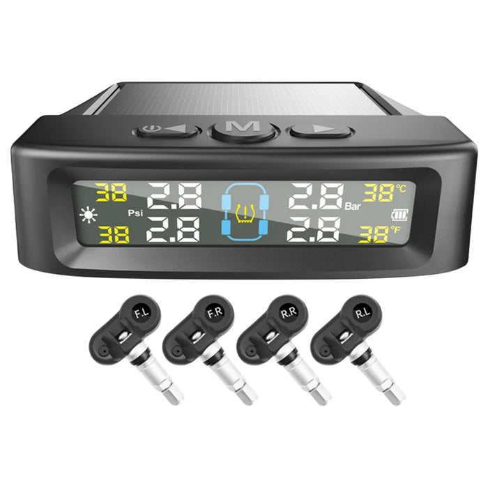 T12 TPMS Tire Pressure Monitoring System for Cars Real Time Display Solar  /  USB Charging with 4 Internal Sensors - 1